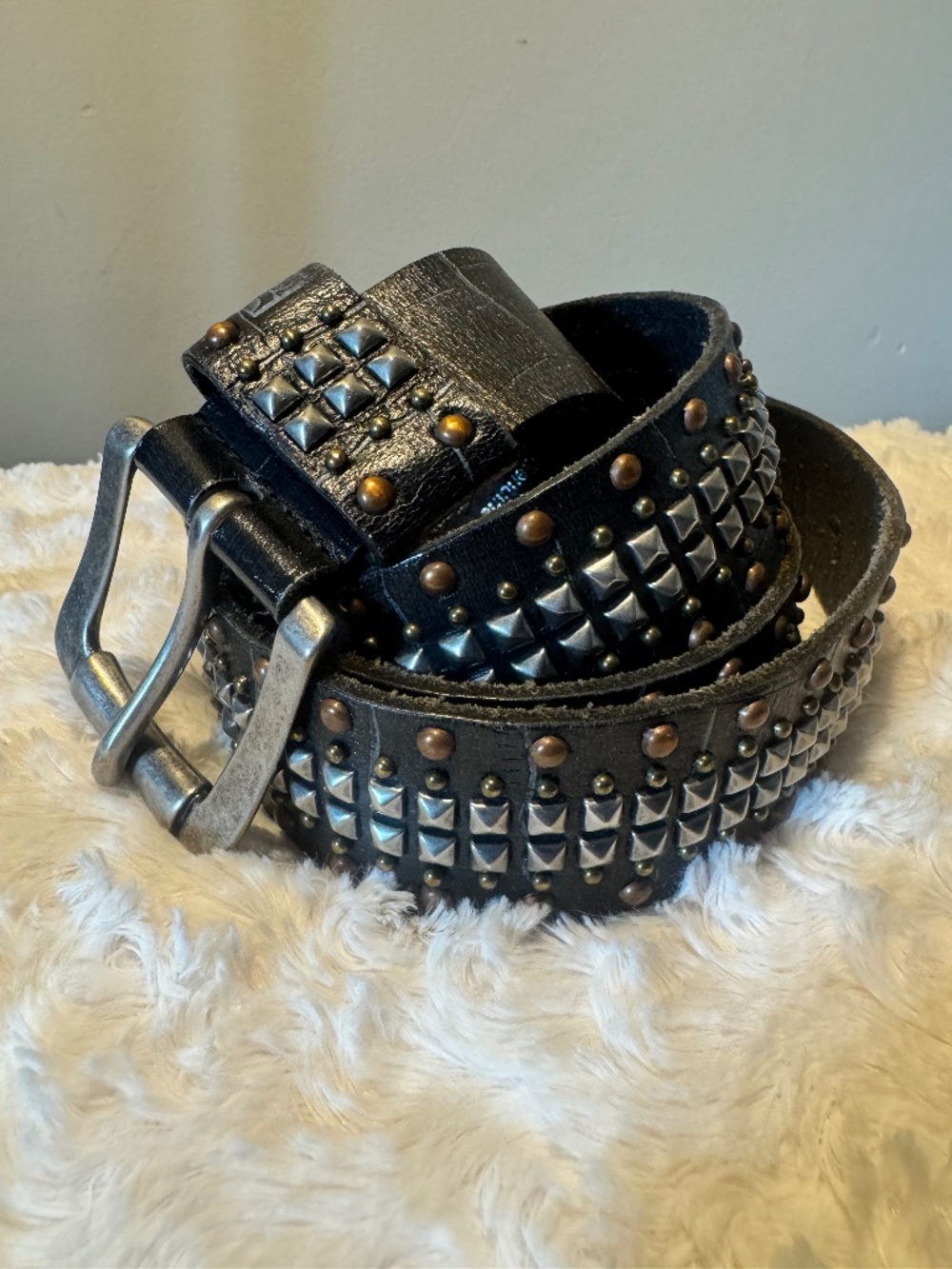 Vintage Joe's Jeans Handmade Studded Leather Belt Men's Large Black